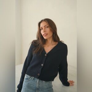 Paneros Diana Cardigan Midnight Navy Blue Drop Sleeve Boxy Crop Cotton Medium